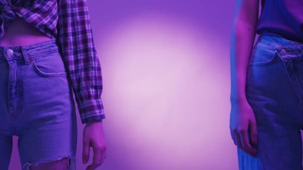 Friends Compromise Female Couple Neon Light People Unrecognizable Two Women — Vídeo de Stock