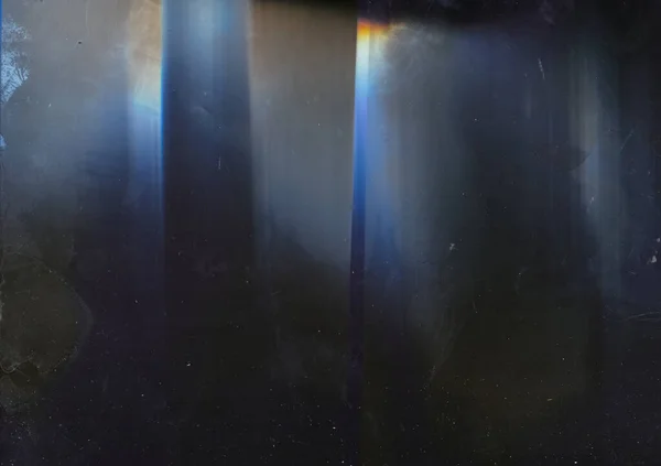 Vuile Film Gestoorde Textuur Retro Overlay Blauw Oranje Licht Vlammen — Stockfoto
