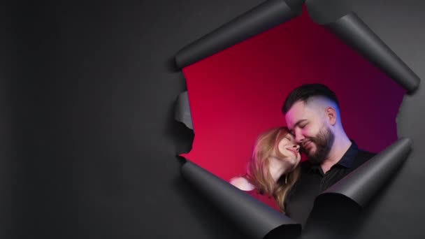 Beloved Couple Romantic Feelings Lovely Portrait Happy Man Woman Embracing — Stock Video