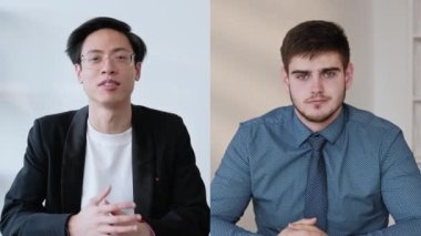 Video konferansı. Kötü haber. Şirket telekomünikasyon. Memnun olmayan iş adamı, dijital ofiste facepalm jesti yapan meslektaşını dinliyor..