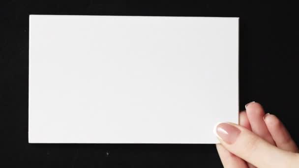 Vertical Video Blank Card Information Letter Female Hands Showing White — Wideo stockowe