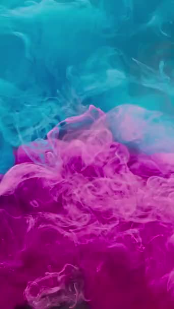 垂直录像 墨水飞溅 油漆水 雷雨云 明亮的品红粉红蓝色烟云与闪光光效果抽象艺术背景拍摄红色 — 图库视频影像