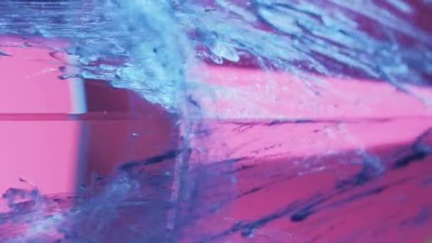 Vertical Video Paint Splash Glitter Drip Pyramid Cascade Defocused Blue — Stockvideo