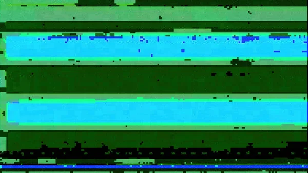 Pixel glitch electronic distortion. Internet interference. Blur green cyan blue color stripes noise digital artifacts art abstract illustration background.
