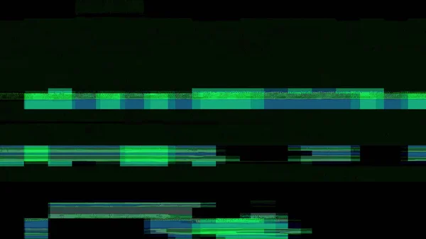 Pixel噪音泄漏背景 矩阵损坏 深黑色插图上的绿色蓝色数字电子畸变抽象图案 — 图库照片