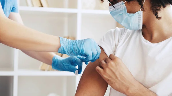 Vaccine Shot Virus Immunization Influenza Prevention Unrecognizable Doctor Hands Gloves — Stock Photo, Image