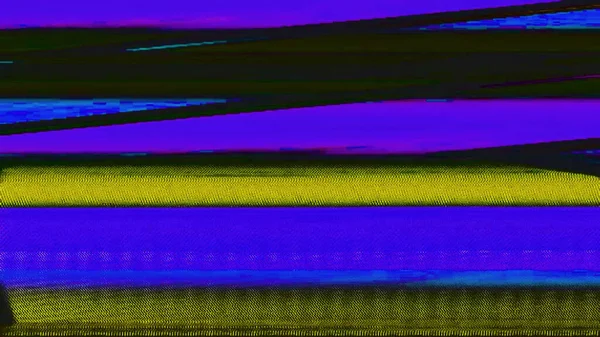 模拟失真故障噪声 录像带的损坏 紫色黄黑色Vhs颗粒条纹干涉缺陷抽象图解背景 — 图库照片