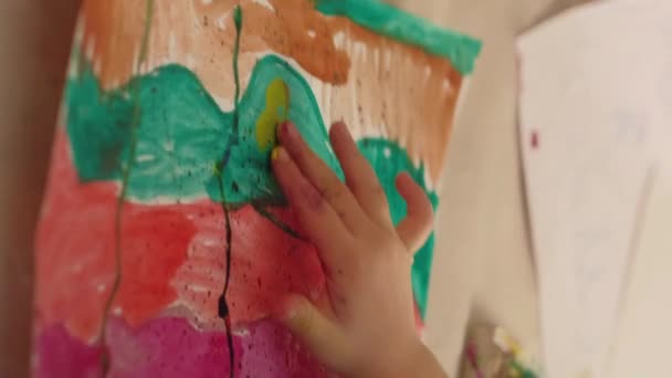Vertical Video Child Art Finger Painting Kid Inspiration Creative Hobby — Video Stock