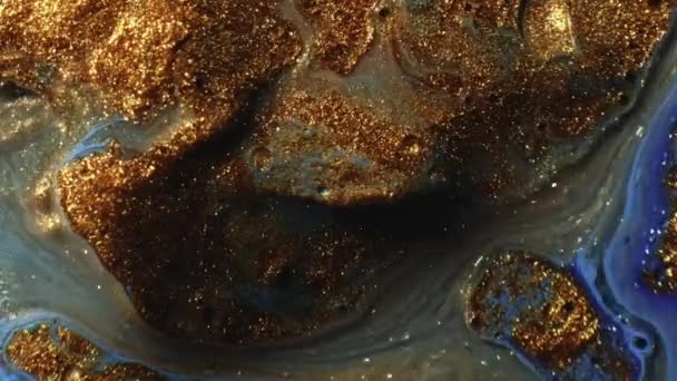 Peinture Pailletée Flux Encre Mélange Fluide Bronze Étincelant Brun Bleu — Video