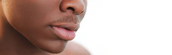 Mannelijke Gezicht Schone Huid Gezichtsverzorging Kosmetologie Close Van Onherkenbare Man — Stockfoto