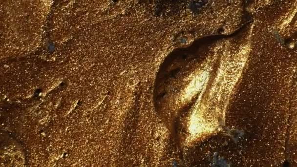 Pintura Brillante Flujo Tinta Oro Fundido Desenfocado Brillante Bronce Color — Vídeos de Stock