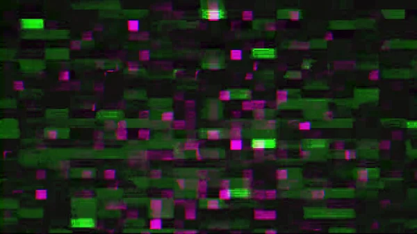 Pixel noise glitch background. Matrix damage. Blur neon purple green color digital distortion artifacts on grain texture dark black abstract illustration.