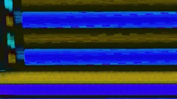 Χρωματική Δυσλειτουργία Αναλογική Παραμόρφωση Ελαττωματικό Βίντεο Μπλε Κίτρινο Μαύρο Vhs — Φωτογραφία Αρχείου