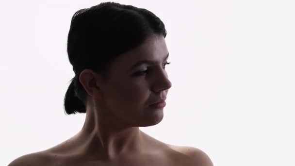 Belleza Natural Retrato Silueta Modelo Femenino Perfil Mujer Con Piel — Vídeo de stock