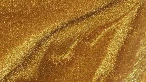 Líquido Espumoso Flujo Pintura Textura Glamurosa Color Amarillo Dorado Brillante — Vídeos de Stock