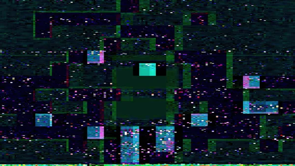 Pixel glitch electronic distortion. Internet interference. Blur neon green pink blue color grain texture noise digital artifacts on dark black abstract illustration background.