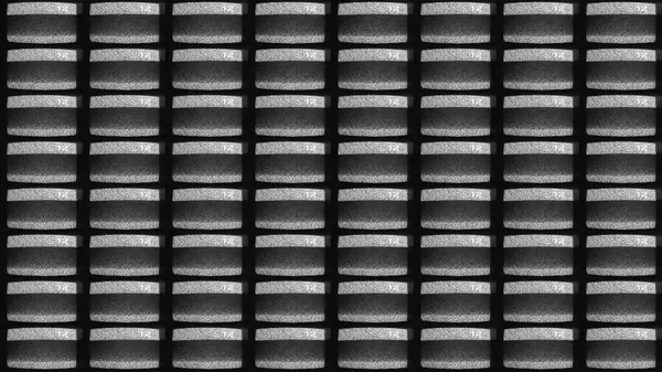 Retro TV screen set glitch noise. Broadcasting interference. Black white grain texture static distortion on old CRT television monitor pattern illustration.