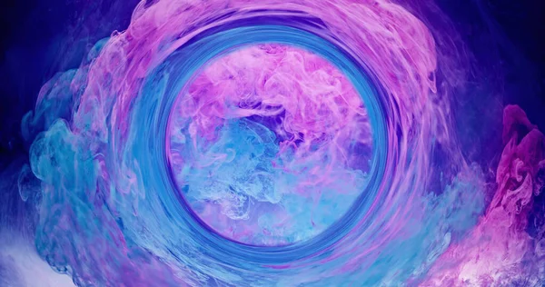 Rauchkreis Farbdampf Tintenwasser Wirbelt Esoterische Astrologie Rosa Blau Dampf Runden — Stockfoto
