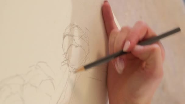 Vertical Video Artwork Drawing Creative Process Painting Art Closeup Female — Video
