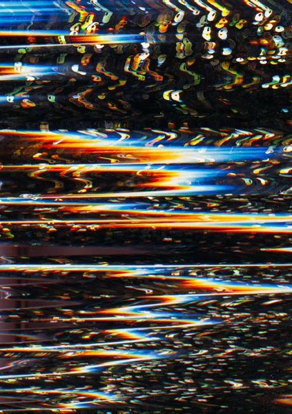 歪みのある質感 グリッチ ノイズだ デジタルエラー 濃い黒のイラストのオレンジ色の青の周波数アーティファクト抽象的な背景 — ストック写真