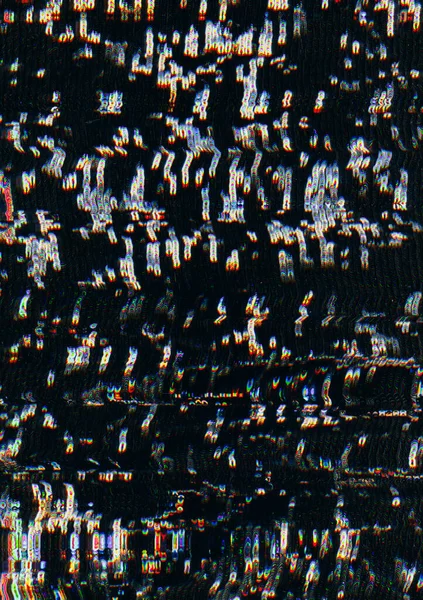 食感はグリッチ 歪みノイズです ブロックチェーン技術 濃い黒のイラストに青いオレンジ色の電子アーティファクト抽象的な背景 — ストック写真