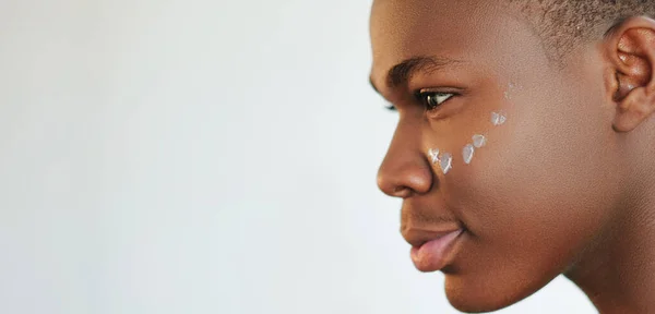 Skin Moisturizing Facial Care Wrinkles Skincare Closeup Profile Portrait Confident — Stock Photo, Image