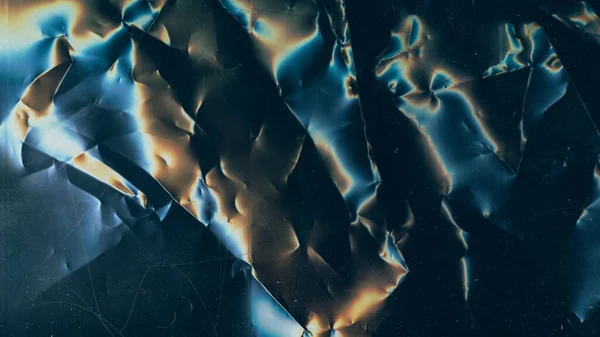 Buruşuk Doku Yıllanmış Film Kaplaması Sıkıntılı Folyo Mavi Turuncu Renk — Stok fotoğraf