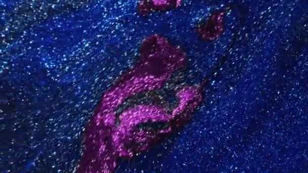 Líquido Espumoso Flujo Pintura Textura Glamurosa Desenfocado Brillante Azul Púrpura — Vídeos de Stock