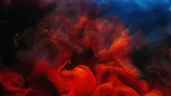 Farbe Rauch Farbspritzer Feuerflamme Kosmischer Sternenstaub Rot Blau Glühende Glitzerdampftextur — Stockfoto