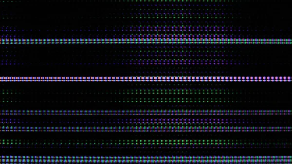 电脑故障 数字艺术品 技术扭曲 深黑色抽象图解背景下的紫色绿色发光纹理线 — 图库照片