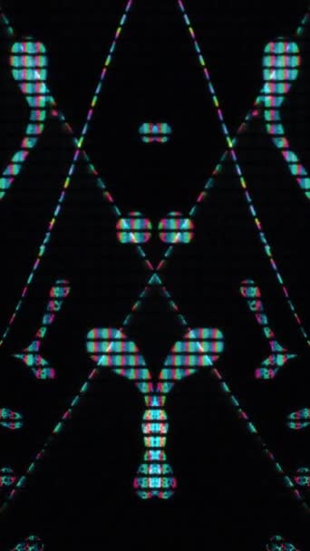 Pionowe Wideo Sztuka Usterki Cyfrowy Fraktal Zniekształcenie Matrycy Fluorescencyjny Niebieski — Wideo stockowe
