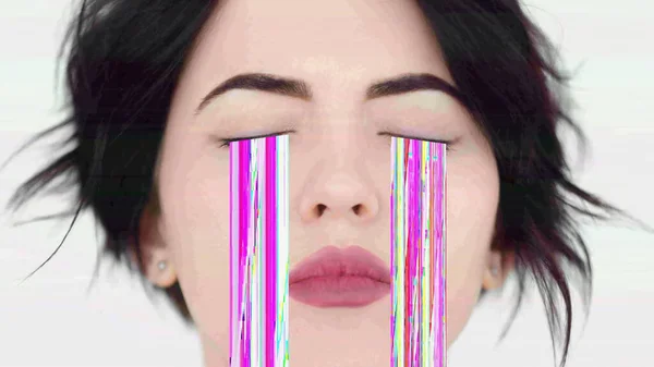 Глюк Обличчя Цифрове Мистецтво Емоційне Пошкодження Крупним Планом Портрет Сумної — стокове фото