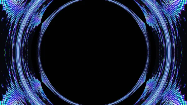 数字光芒 未来主义框架 Sci Fi技术 深黑色抽象图上的荧光紫蓝色亮晶晶圆圈空空间背景 — 图库照片