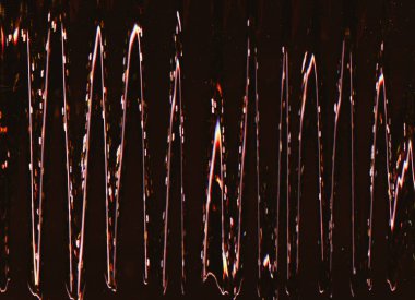 Arıza dokusu. Analog gürültü. Statik bozulma. Kırmızı turuncu renkli, parlak dalga objeleri soyut arkaplan resimlerinde..