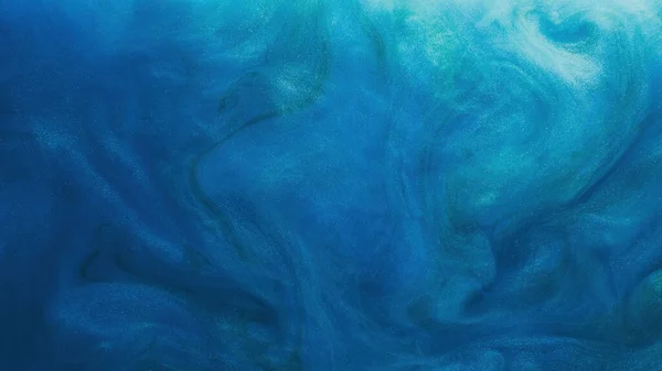 Glitter Vloeistof Inktwater Deeltjesstructuur Schilderswirl Blauwe Kleur Glanzend Gloeiende Sprankelende — Stockfoto