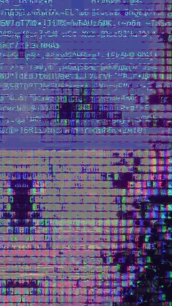 Vídeo Vertical Falha Digital Distorção Cor Inteligência Artificial Néon Roxo — Vídeo de Stock