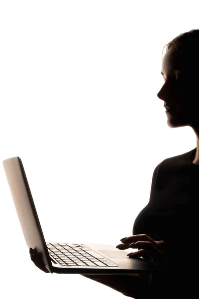 Цифровой Маркетинг Поиск Интернете Информационные Технологии Темный Профильный Силуэт Женщины — стоковое фото