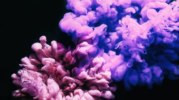 Woda Atramentowa Kropla Farby Chmura Dymna Mieszanka Płynów Niebieski Różowy — Zdjęcie stockowe