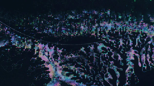 Cyberstoring Digitale Pixel Elektronische Vervorming Neon Iriserende Roze Blauwe Kleur — Stockfoto