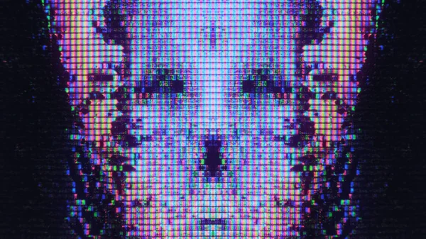 Glitch Art Rumore Informatico Intelligenza Scientifica Neon Luce Viola Blu — Foto Stock
