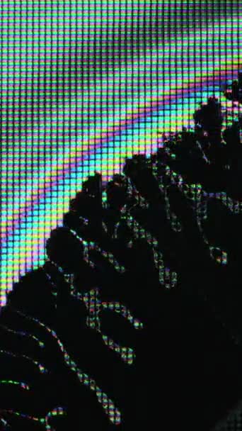 Vertikal Video Pixelskärm Glitchvätska Digitala Artefakter Cyan Blå Rosa Gul — Stockvideo