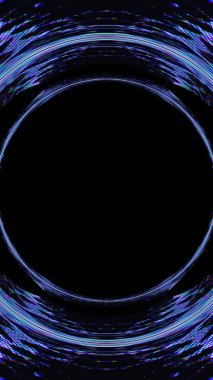 Dijital çerçeve. Siber portal. Kuantum girdabı. Siyah soyut illüstrasyon fotokopi alanı arka planında neon mavisi parıltı arızası..