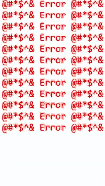 垂直录像 程序错误 代码失败 电脑故障 白色抽象背景下的红颜色系统脚本失真加密文本符号 — 图库视频影像