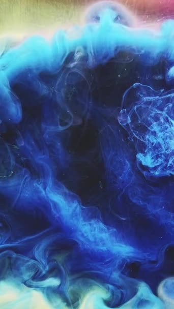 Verticale Video Inktwater Verfdruppel Opener Ontploffingseffect Blauw Roze Gele Kleur — Stockvideo