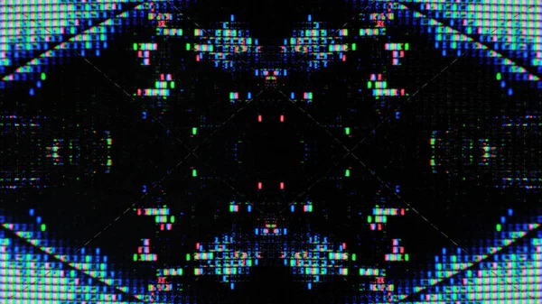 Glitch Patroon Een Gloeiende Pixel Elektronische Caleidoscoop Fluorescerend Blauw Roze — Stockfoto