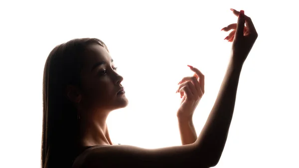 Weibliche Anmut Handtanz Modell Hautpflege Beauty Wellness Dunkles Hinterleuchtetes Profil — Stockfoto