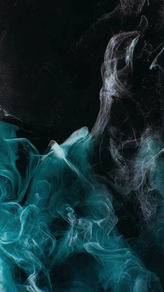Rökslöja Måla Vatten Nattdimma Teal Blå Färg Glitter Damm Partiklar — Stockfoto