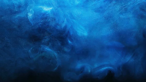 Glänzender Rauch Glitzernde Flüssigkeit Tintenwasser Magischer Nebel Blaue Farbpartikel Textur — Stockfoto