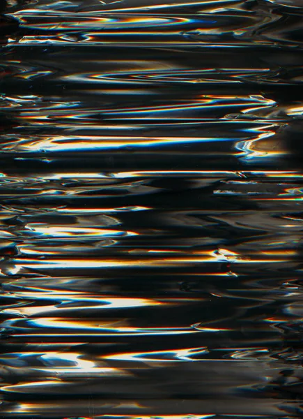 グリッチの背景 歪みのある質感 周波数エラー 濃い抽象的なイラストのポスター上のオレンジ色の青の黒のアナログアーティファクト — ストック写真
