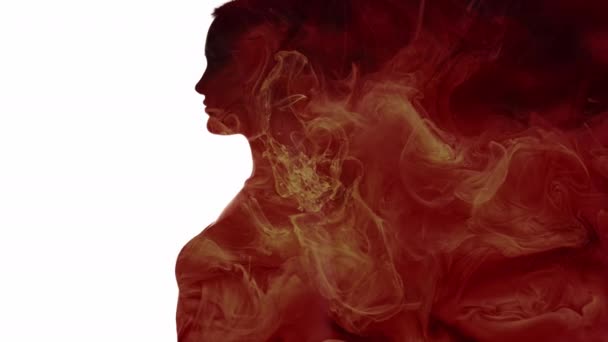 Alevli Kadın Tutku Enerjisi Ateş Tanrıçası Çift Pozlama Kırmızı Turuncu — Stok video